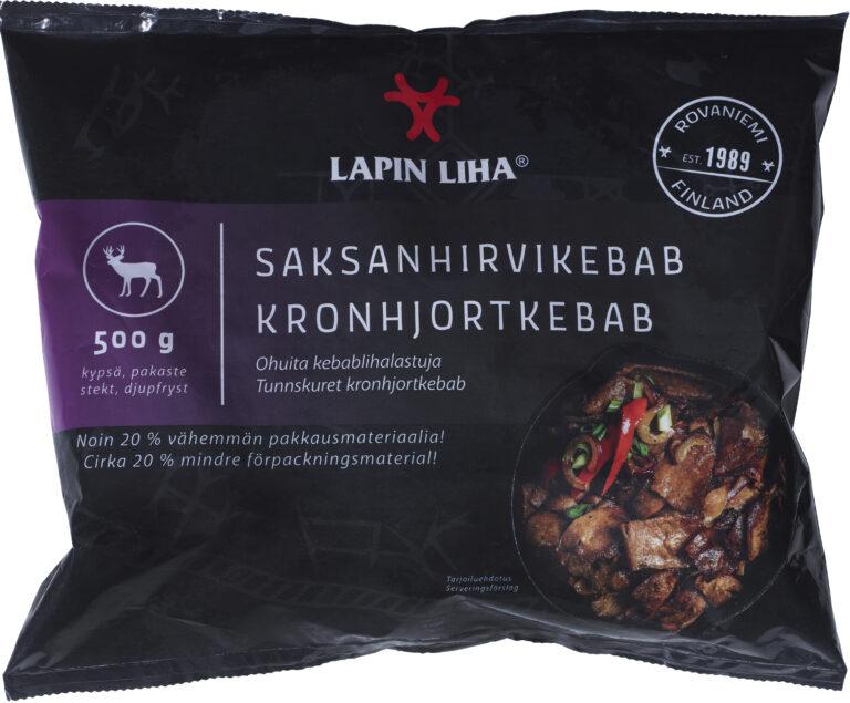 Lapin Lihan saksanhirvikebab 500g tuotepakkaus.