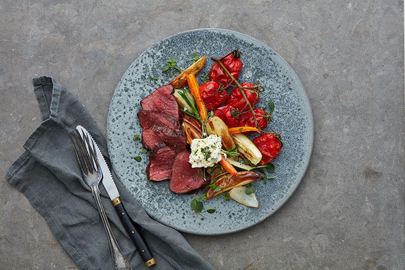 Reindeer topside roast & herb roots - Lapin Liha